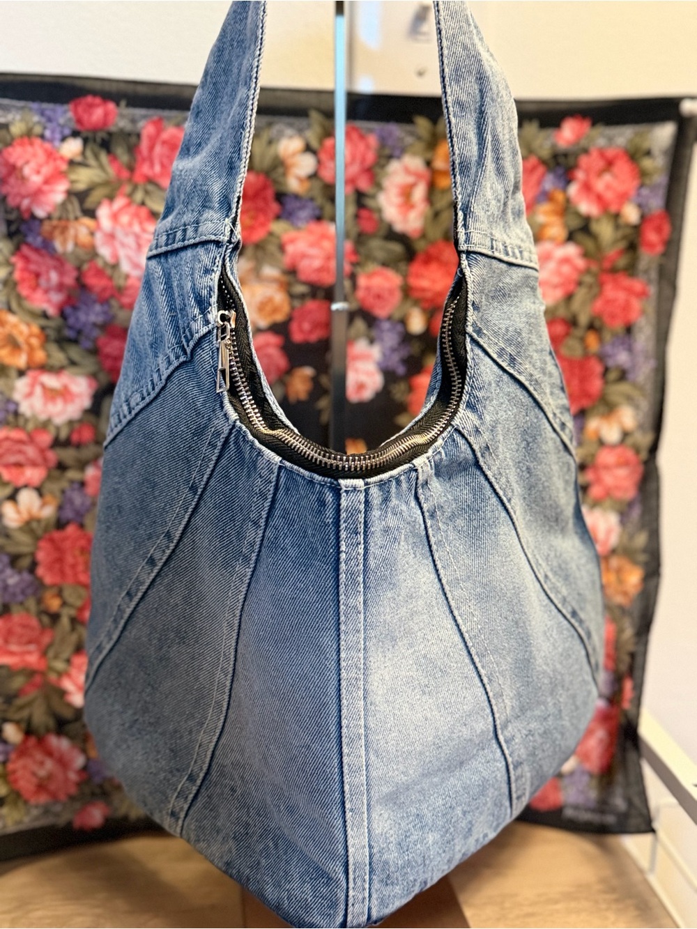 Denim Hobo Shoulder Bag - Blue